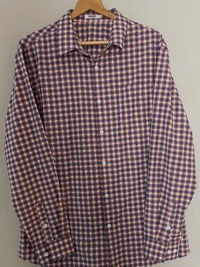 Coofandy Men's Plaid Button Down Shirt Navy Orange White XL Business Casual